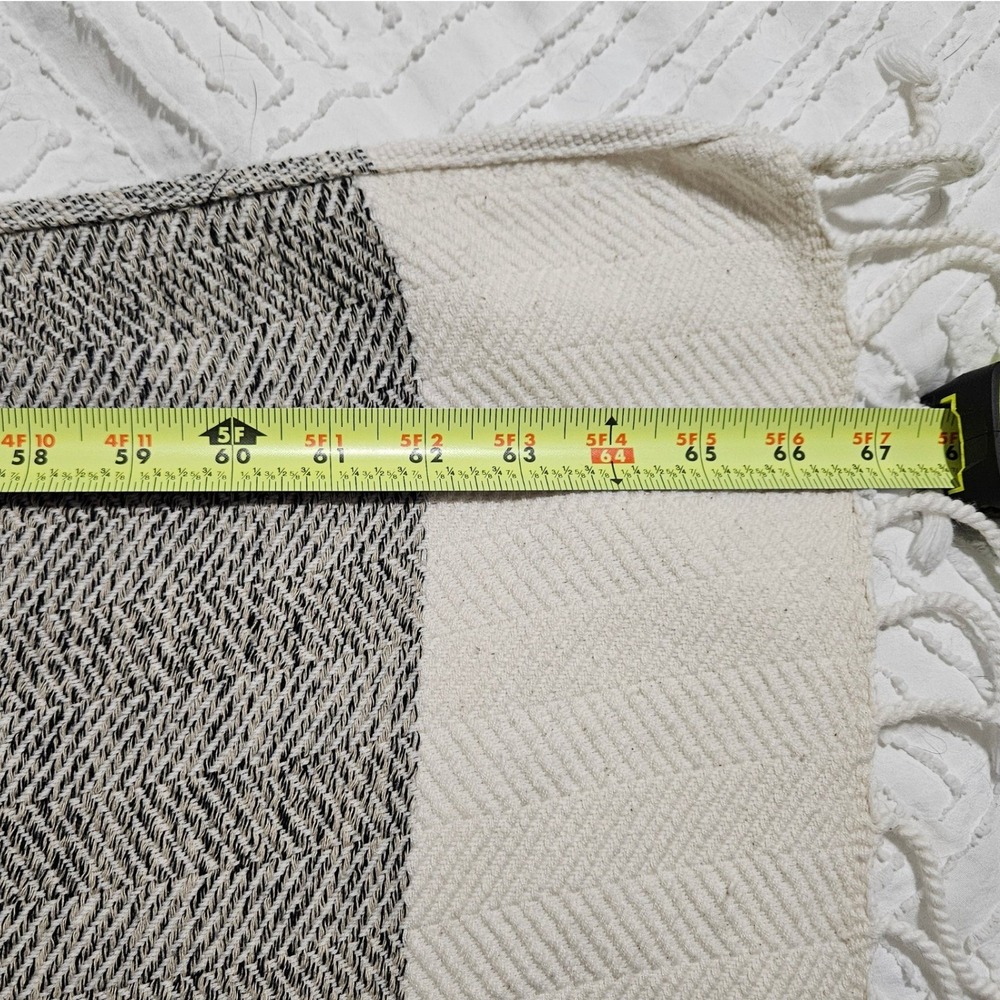 Smyrna Turkish Cotton Blanket Wrap Shawl Black Cream Fringe 35x67 - Picture 6 of 7